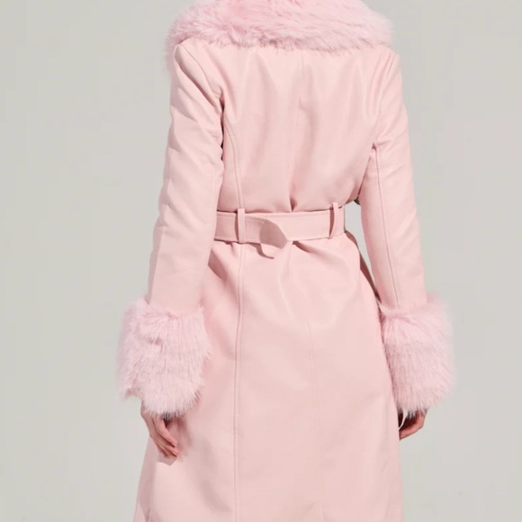 Pink Faux Fur Collar Trench - Picture 3 of 8
